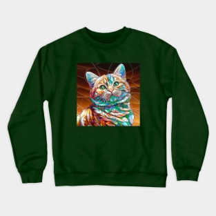 Portrait of a Cat in Tiffany Stained Glass Crewneck Sweatshirt